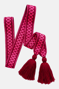 WOVEN BELT WITH TASSELS "ETHNO" RED/FLUO PINK
