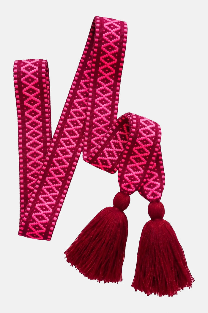 WOVEN BELT WITH TASSELS "ETHNO" RED/FLUO PINK