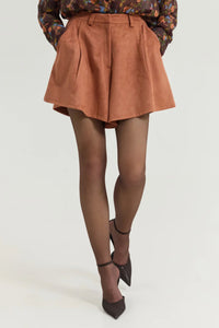FAUX SUEDE LEATHER SHORTS COGNAC