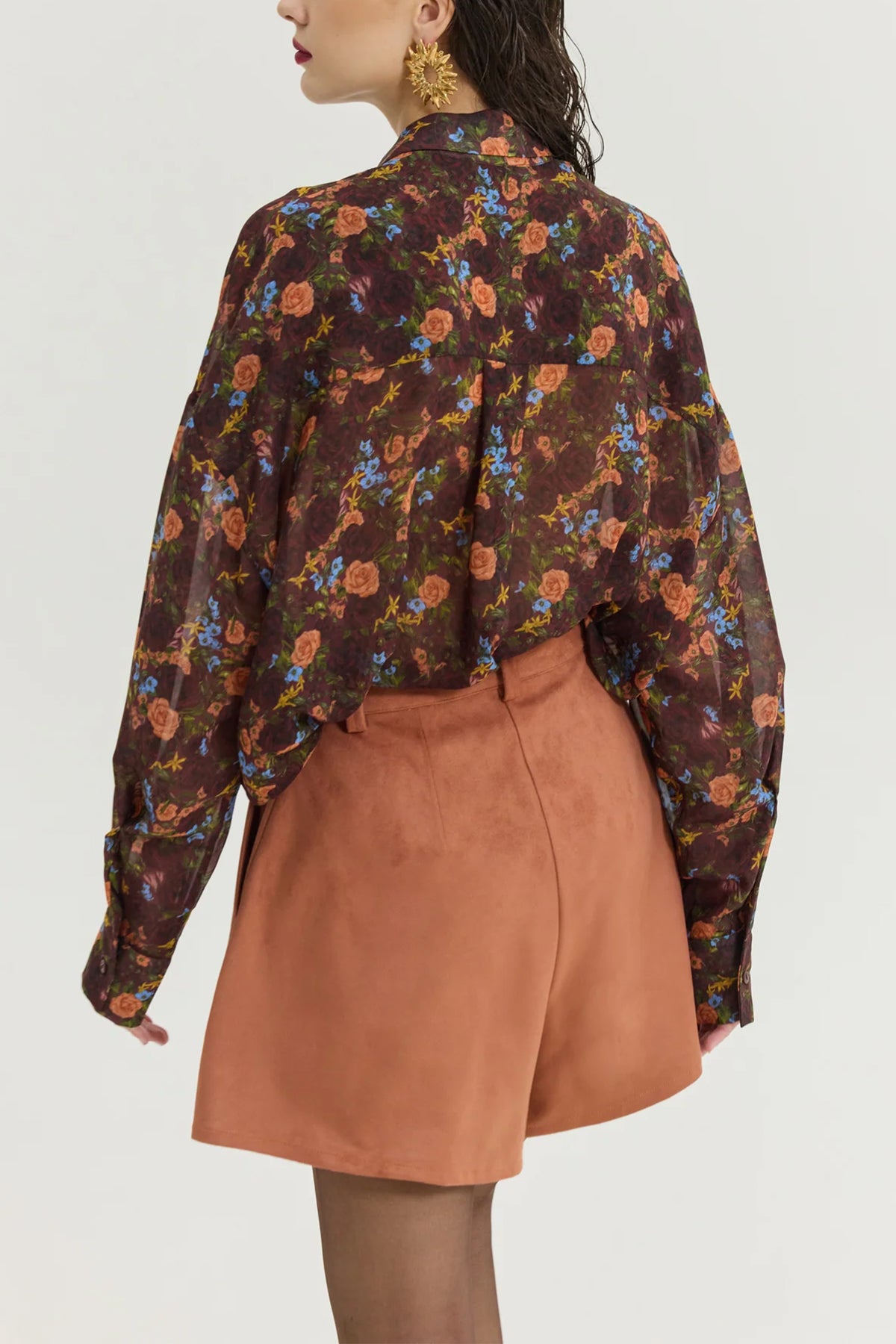 FAUX SUEDE LEATHER SHORTS COGNAC