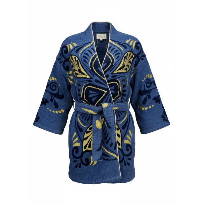 JACQUARD KIMONO JACKET DENIM BLUE/GOLD BLUE