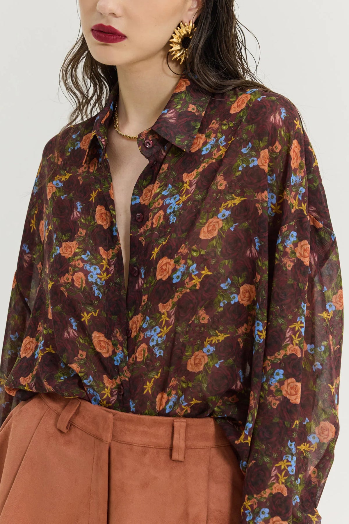 OVERSIZED CHIFFON BLOUSE "FLOWERS" MULTICOLOR