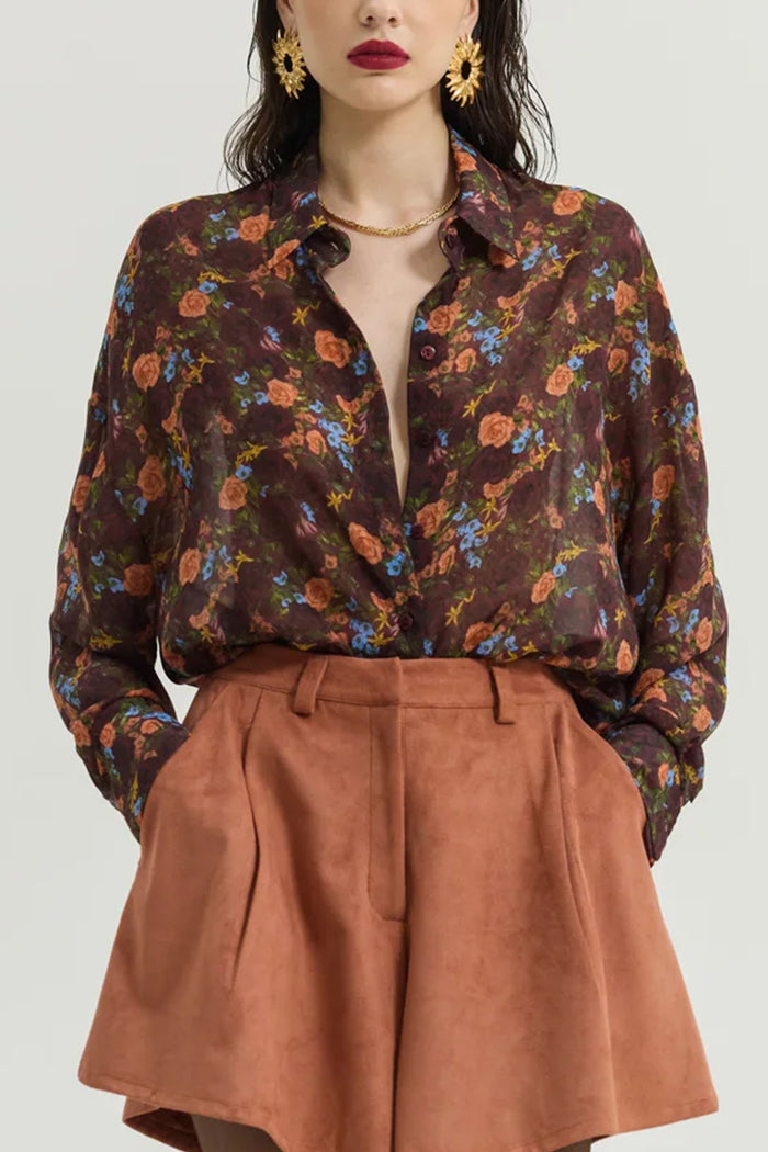 OVERSIZED CHIFFON BLOUSE "FLOWERS" MULTICOLOR