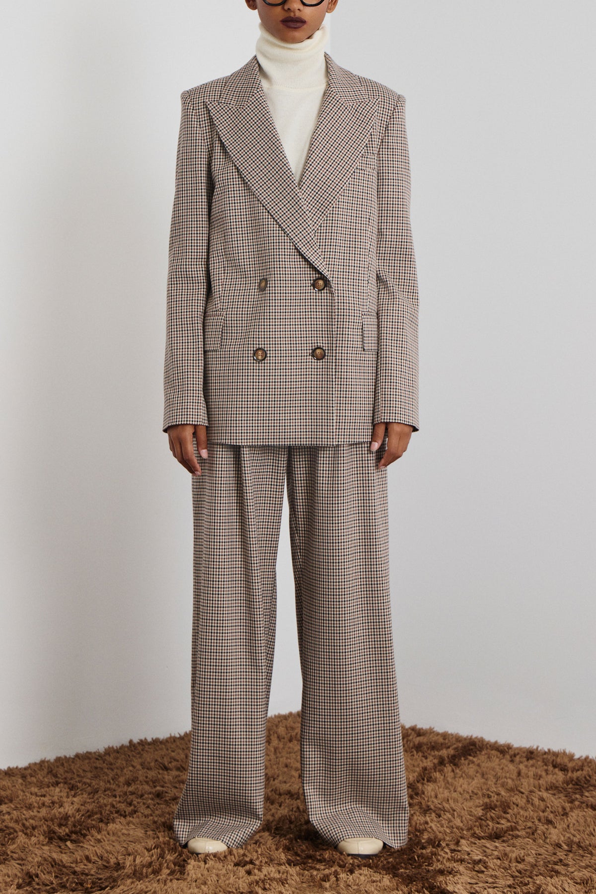 HIGH WAIST GLENCHECK PANTS BLACK/BROWN/BEIGE