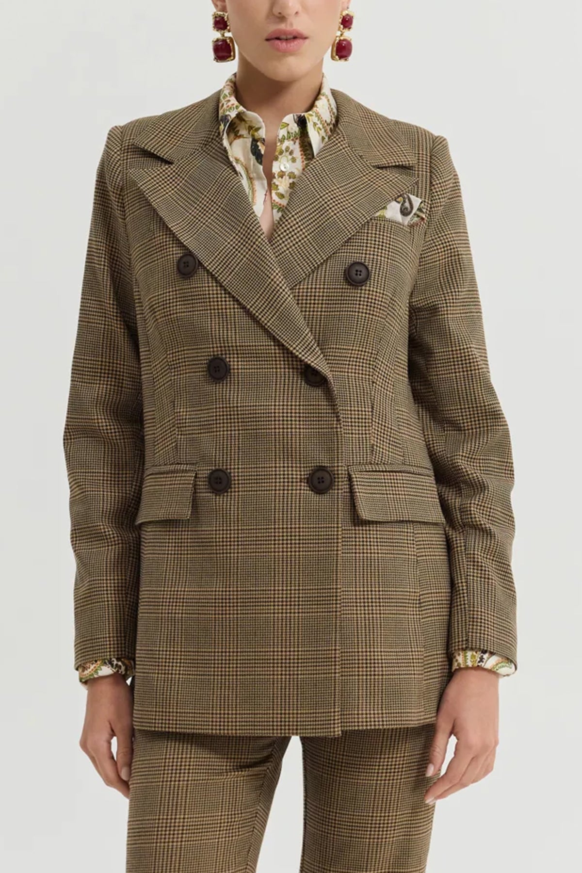 LONG OVERSIZED GLENCHECK BLAZER WITH PAISLEY LINING