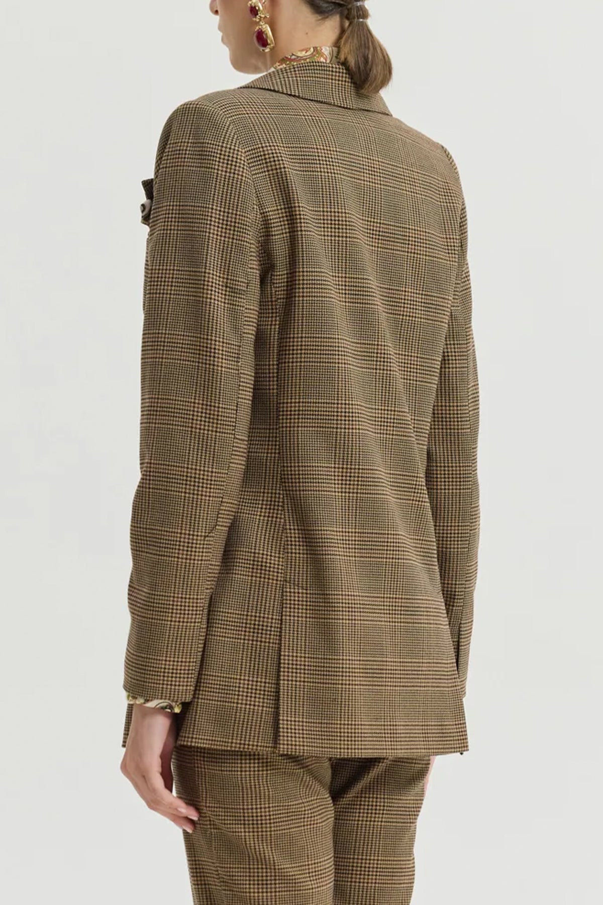 LONG OVERSIZED GLENCHECK BLAZER WITH PAISLEY LINING