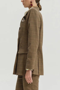 LONG OVERSIZED GLENCHECK BLAZER WITH PAISLEY LINING