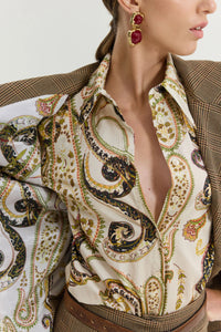 LONG OVERSIZED GLENCHECK BLAZER WITH PAISLEY LINING