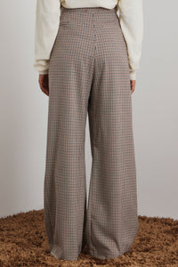 HIGH WAIST GLENCHECK PANTS BLACK/BROWN/BEIGE