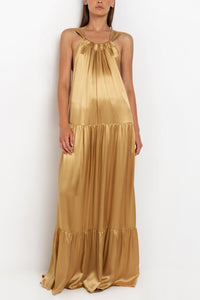 LONG BACKLESS DRESS "GLOSSY SATIN" GOLD