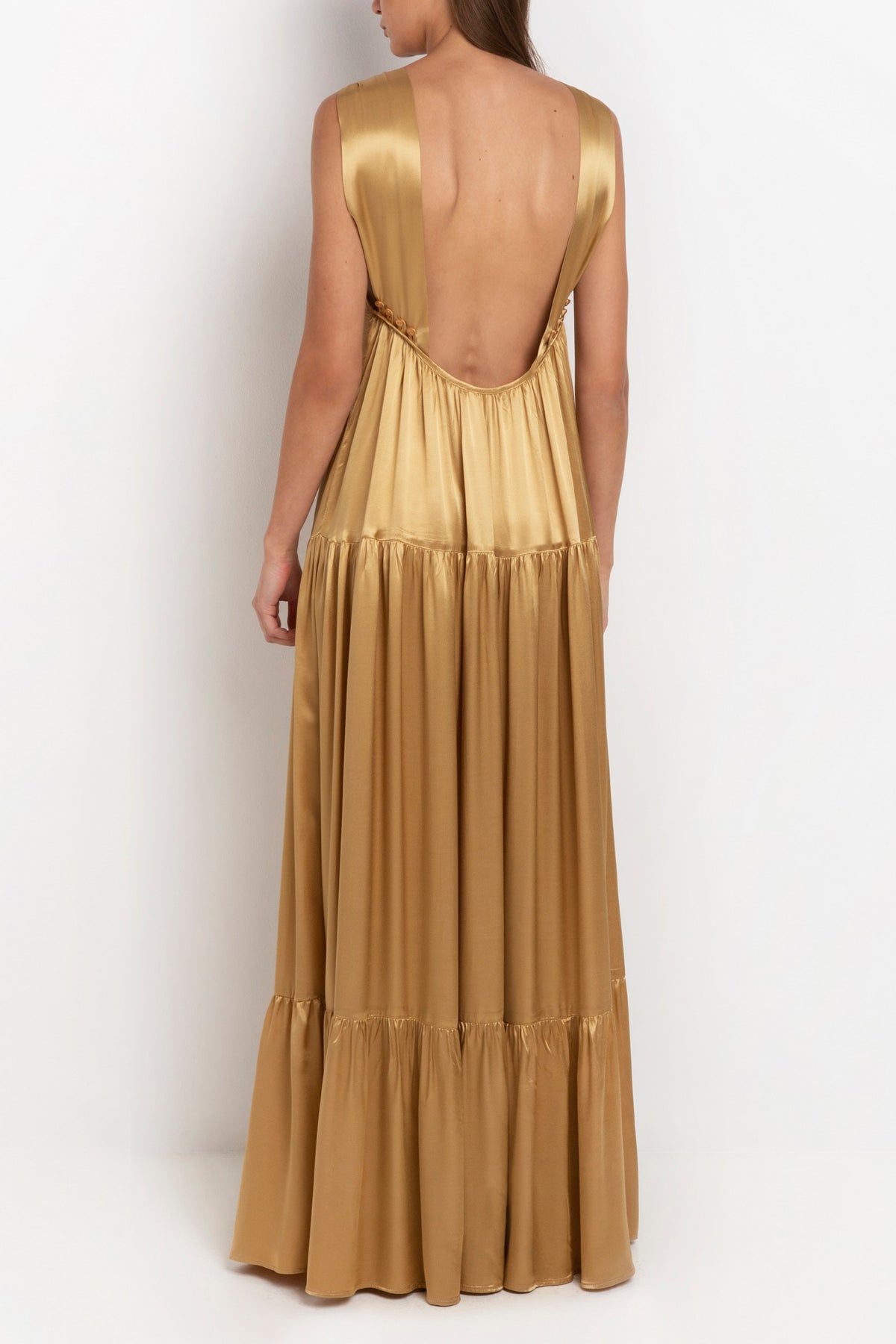 LONG BACKLESS DRESS "GLOSSY SATIN" GOLD