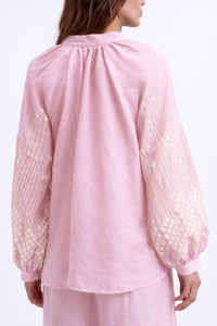 EMBROIDERED RAMIE BLOUSE "GRAPES" PINK/CHAMPAGNE