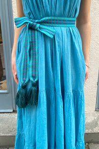 WOVEN BELT WITH TASSELS "GRAPHIC" PETROL/MINT/FUCHSIA