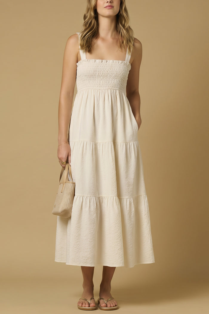 SMOCKED MIDI DRESS "HELEN" BEIGE