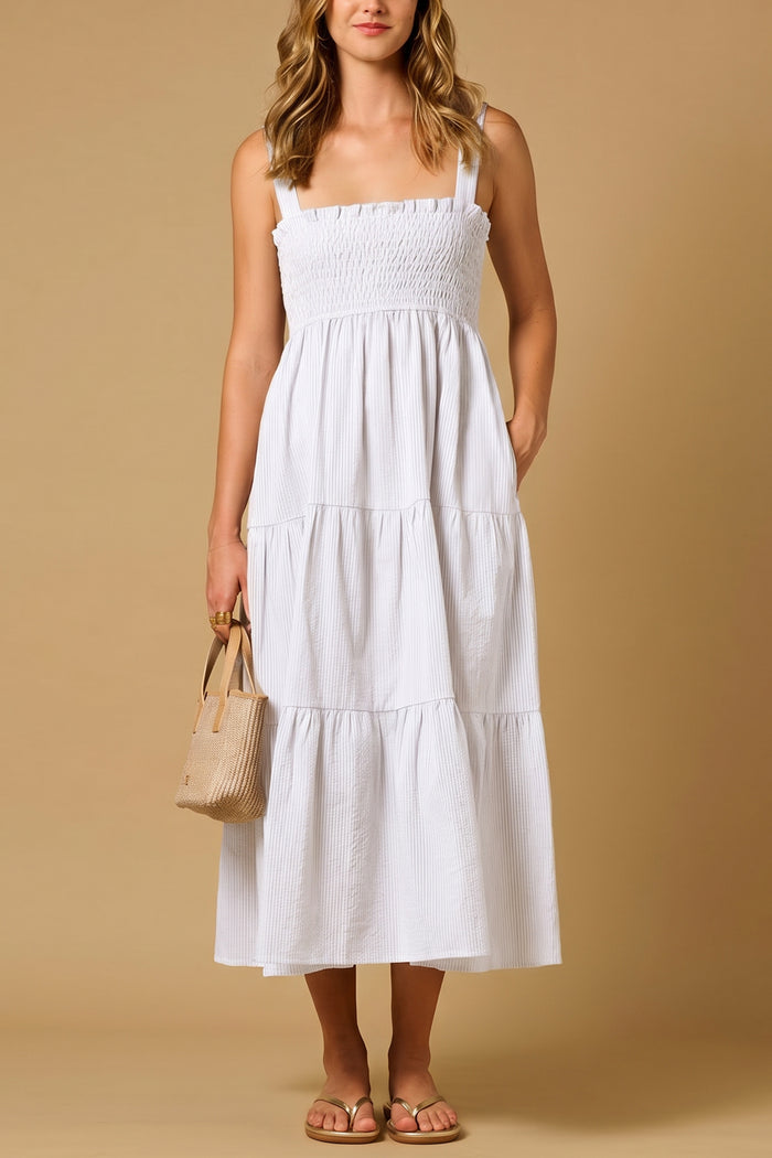 SMOCKED MIDI DRESS "HELEN" WHITE