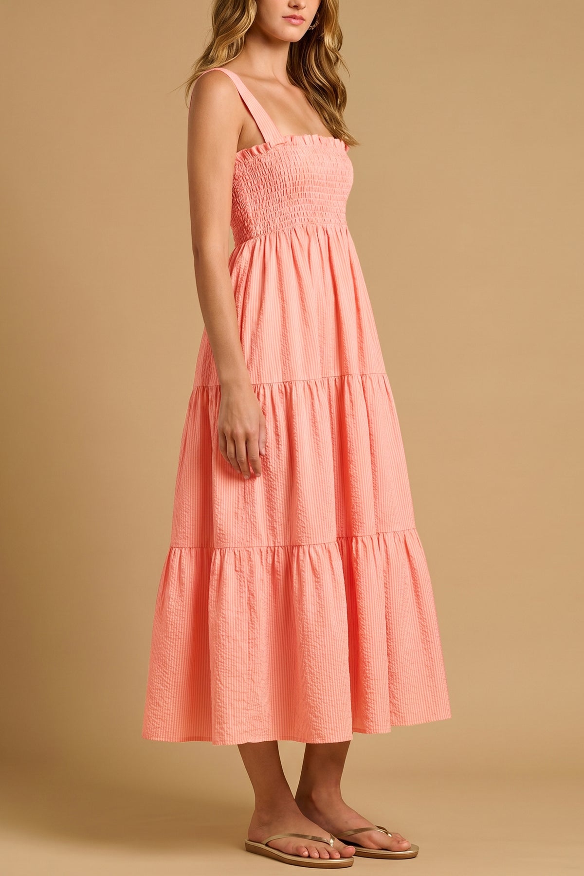 SMOCKED MIDI DRESS "HELEN" PEACH PINK