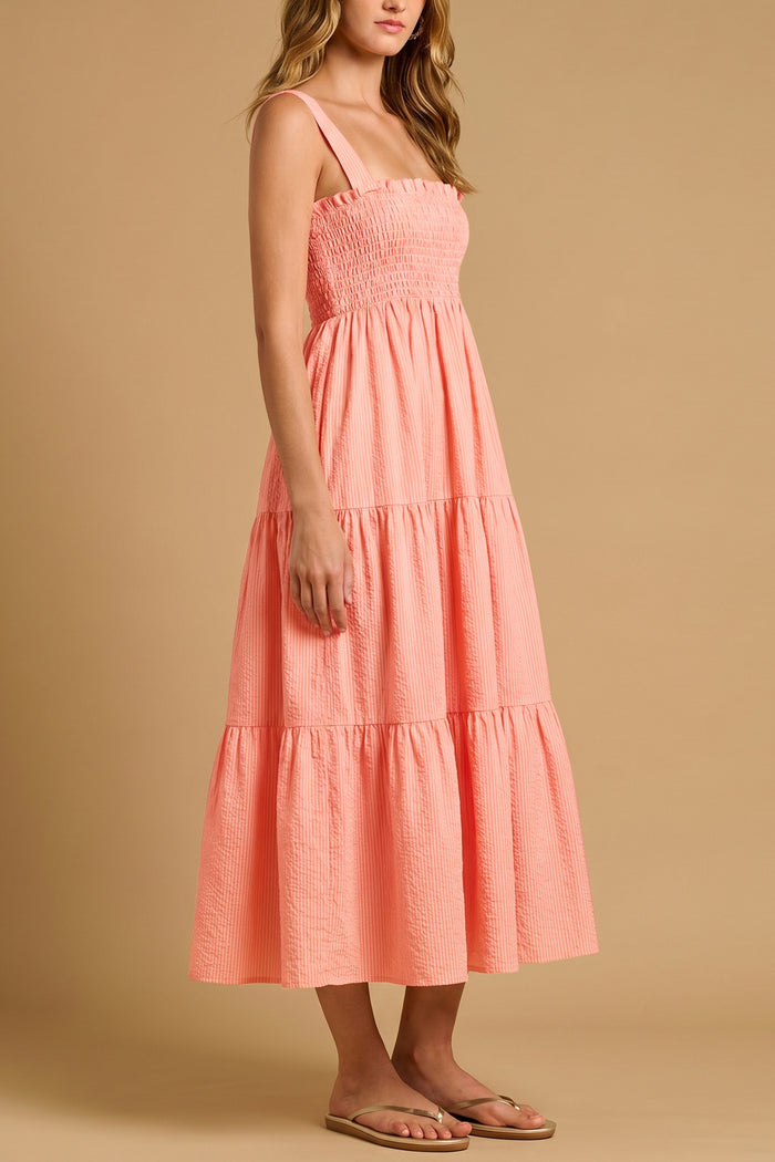 SMOCKED MIDI DRESS "HELEN" PEACH PINK