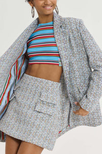 OVERSIZED BOUCLE BLAZER "SENEGAL" WITH STRIPED JACKET LINING
