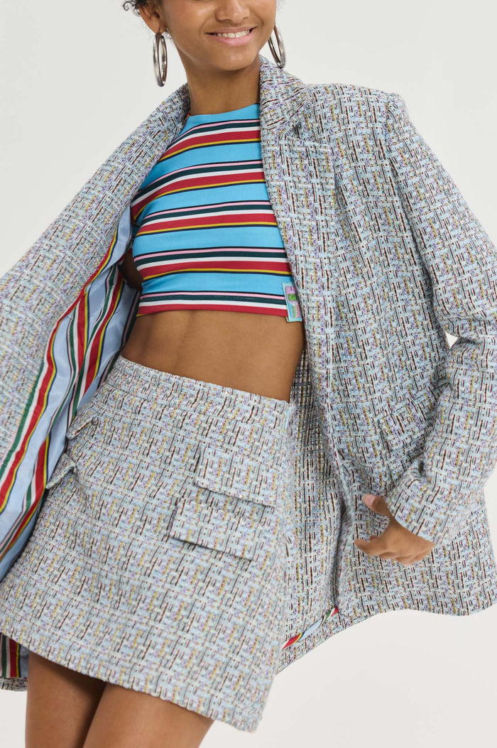 OVERSIZED BOUCLE BLAZER "SENEGAL" WITH STRIPED JACKET LINING