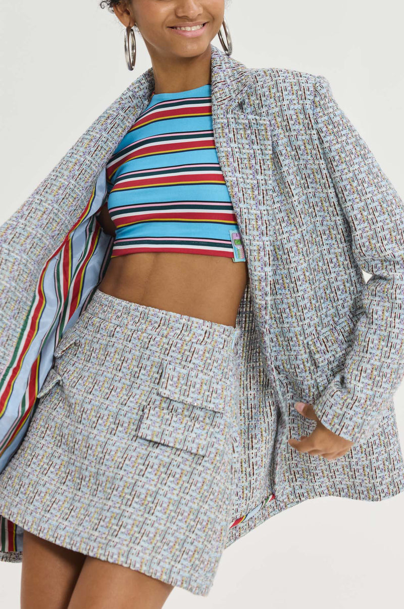 OVERSIZED BOUCLE BLAZER "SENEGAL" WITH STRIPED JACKET LINING