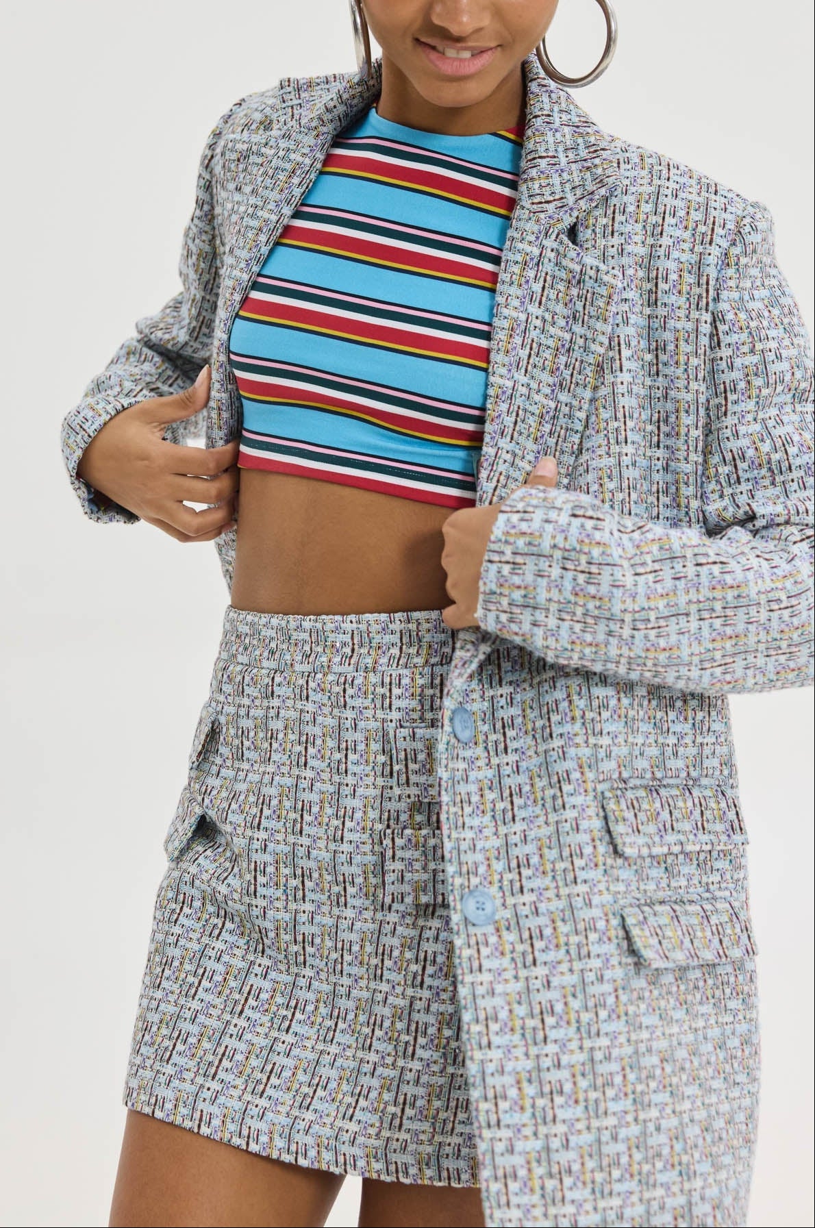 OVERSIZED BOUCLE BLAZER "SENEGAL" WITH STRIPED JACKET LINING