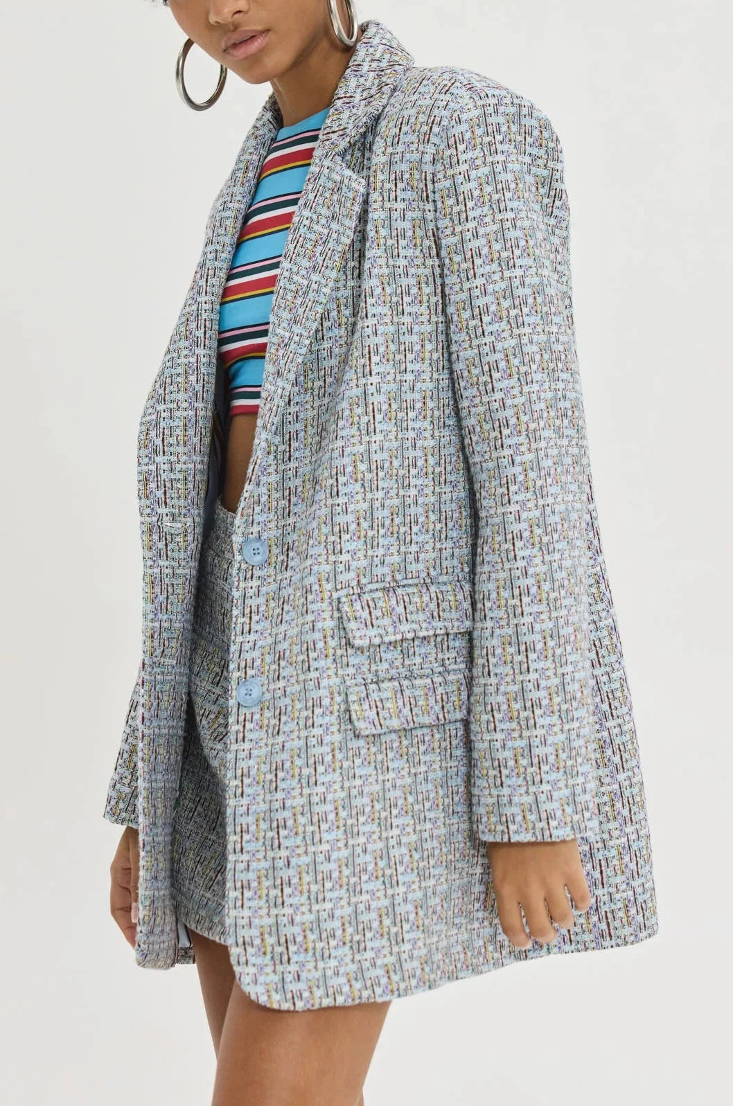 OVERSIZED BOUCLE BLAZER "SENEGAL" WITH STRIPED JACKET LINING