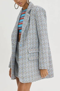 OVERSIZED BOUCLE BLAZER "SENEGAL" WITH STRIPED JACKET LINING