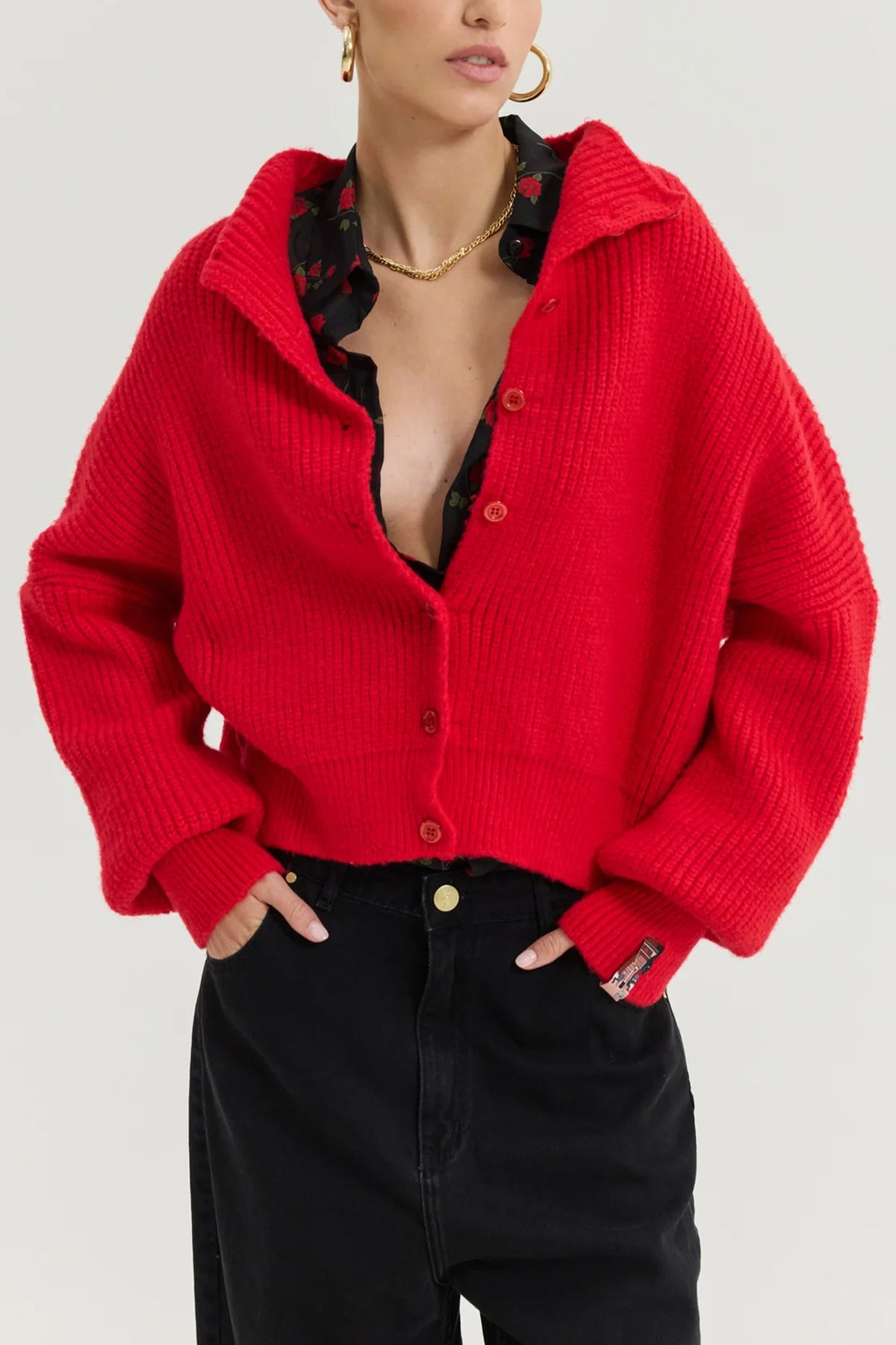 OVERSIZED CARDIGAN HOT RED