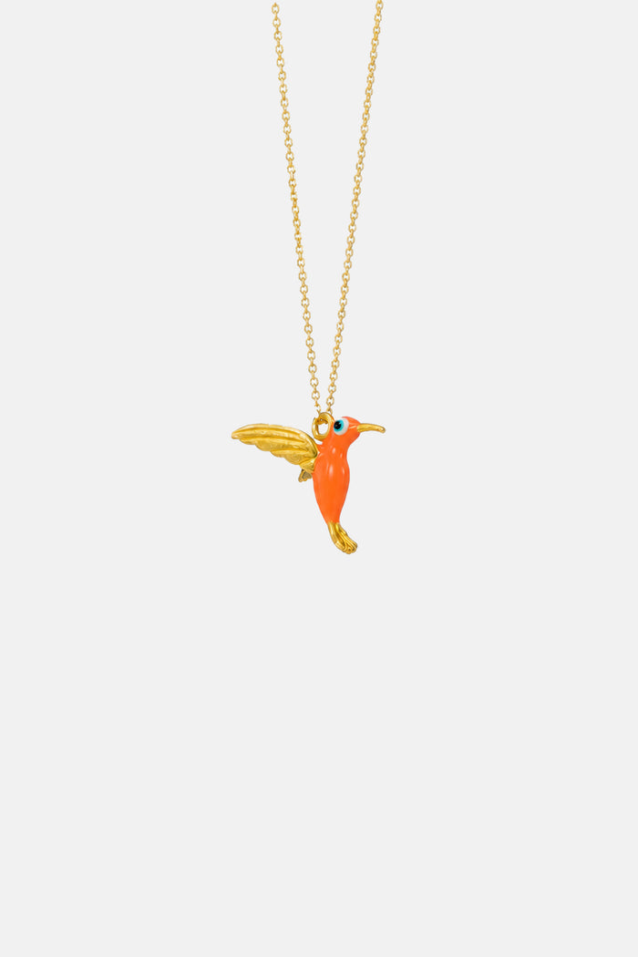 ENAMEL NECKLACE "HUMMINGBIRD" FLUO ORANGE