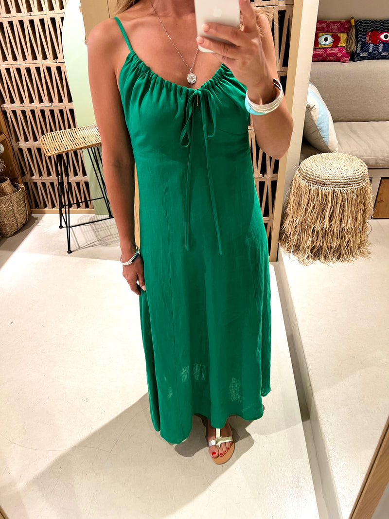 STRAPPY LINEN DRESS "MINIMAL" GREEN