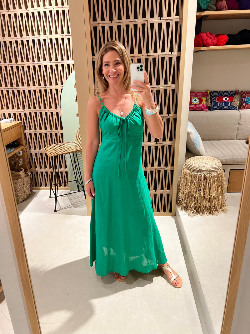STRAPPY LINEN DRESS "MINIMAL" GREEN