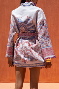 WOVEN COTTON KIMONO JACKET "PALM" MULTICOLOR