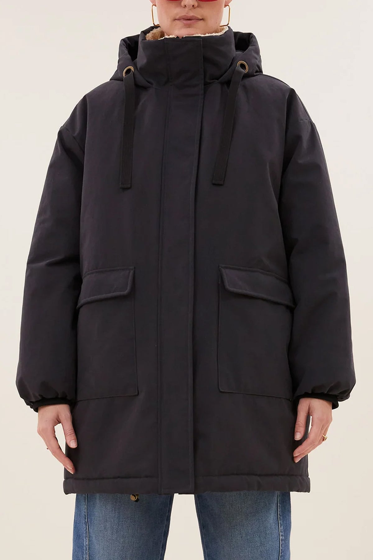 LONG PARKA WITH TEDDY LINING JET BLACK