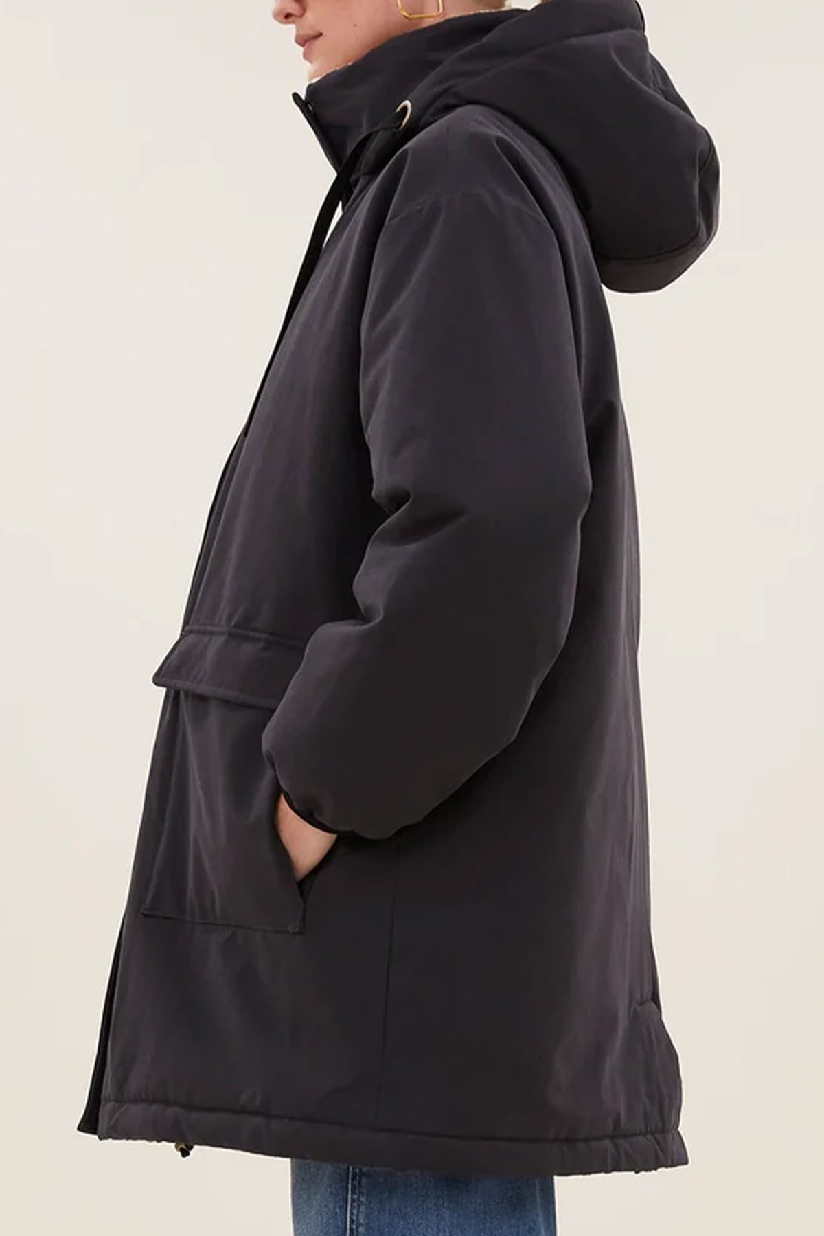 LONG PARKA WITH TEDDY LINING JET BLACK