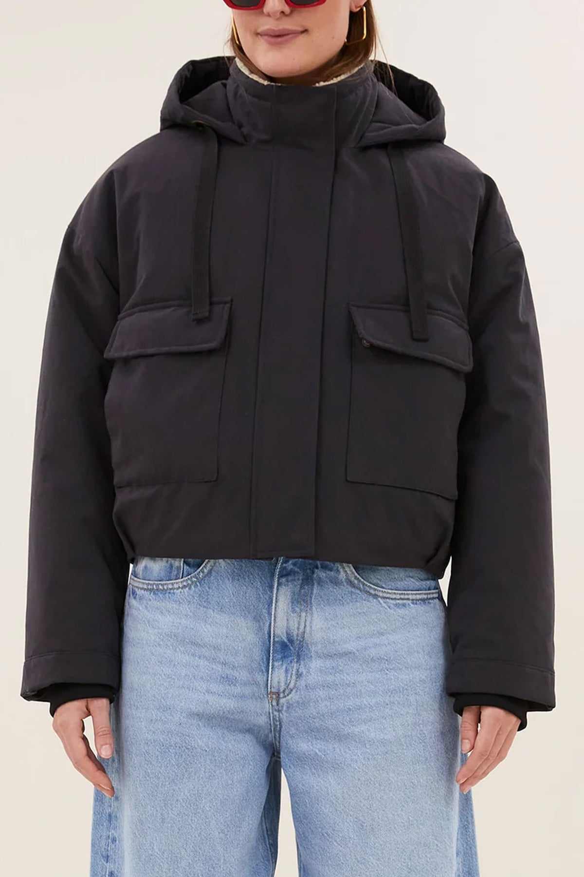 PARKA BOMBER JACKET WITH TEDDY LINING JET BLACK