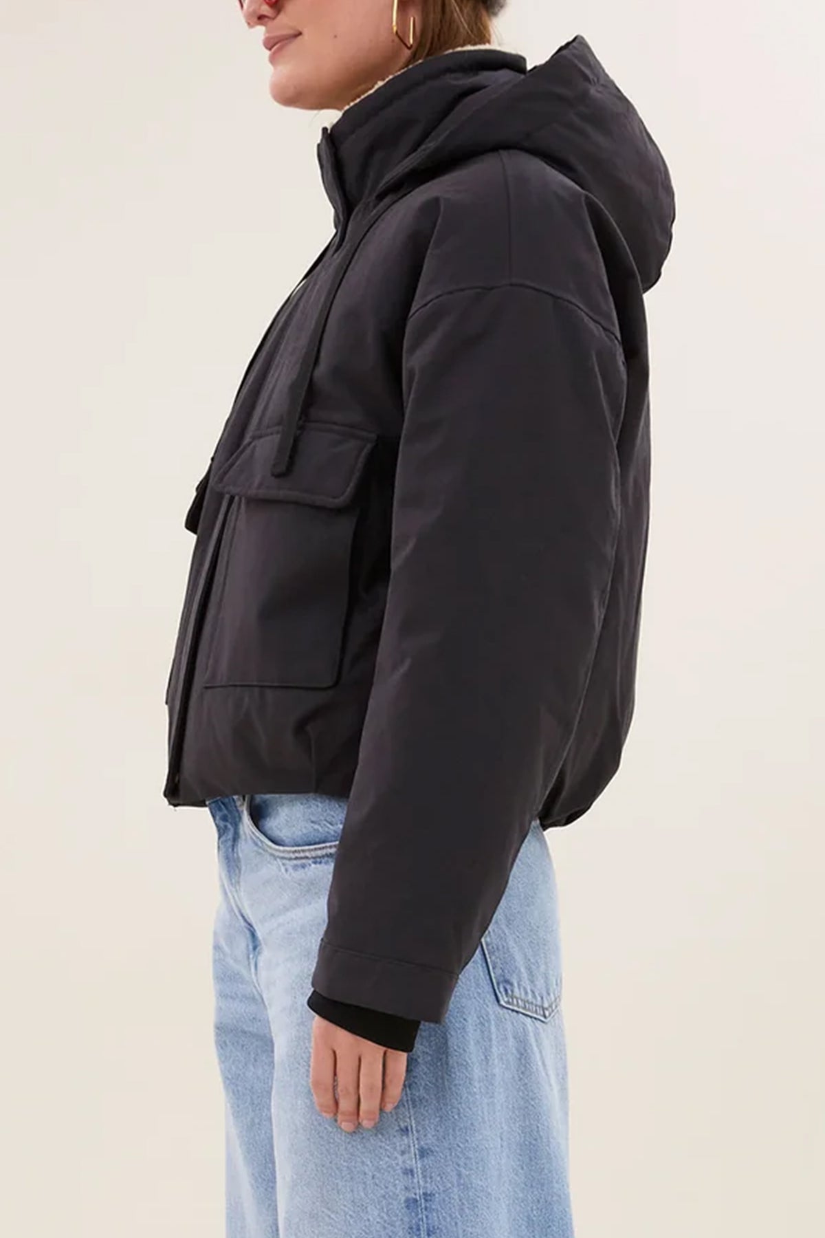 PARKA BOMBER JACKET WITH TEDDY LINING JET BLACK