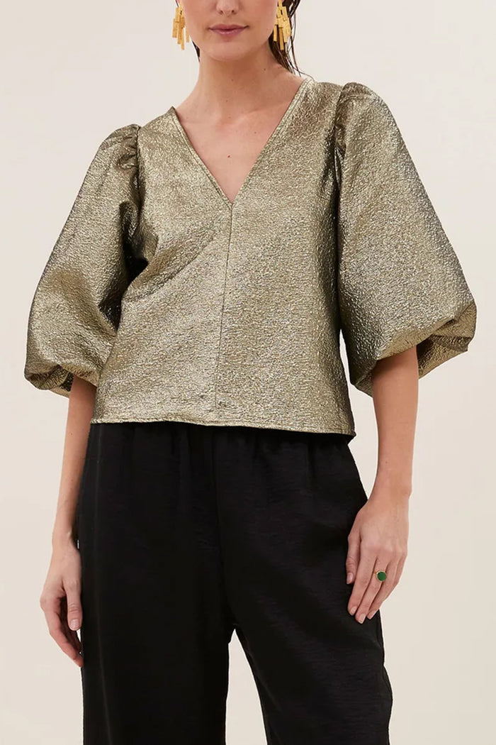 SHINY JACQUARD BLOUSE GOLD