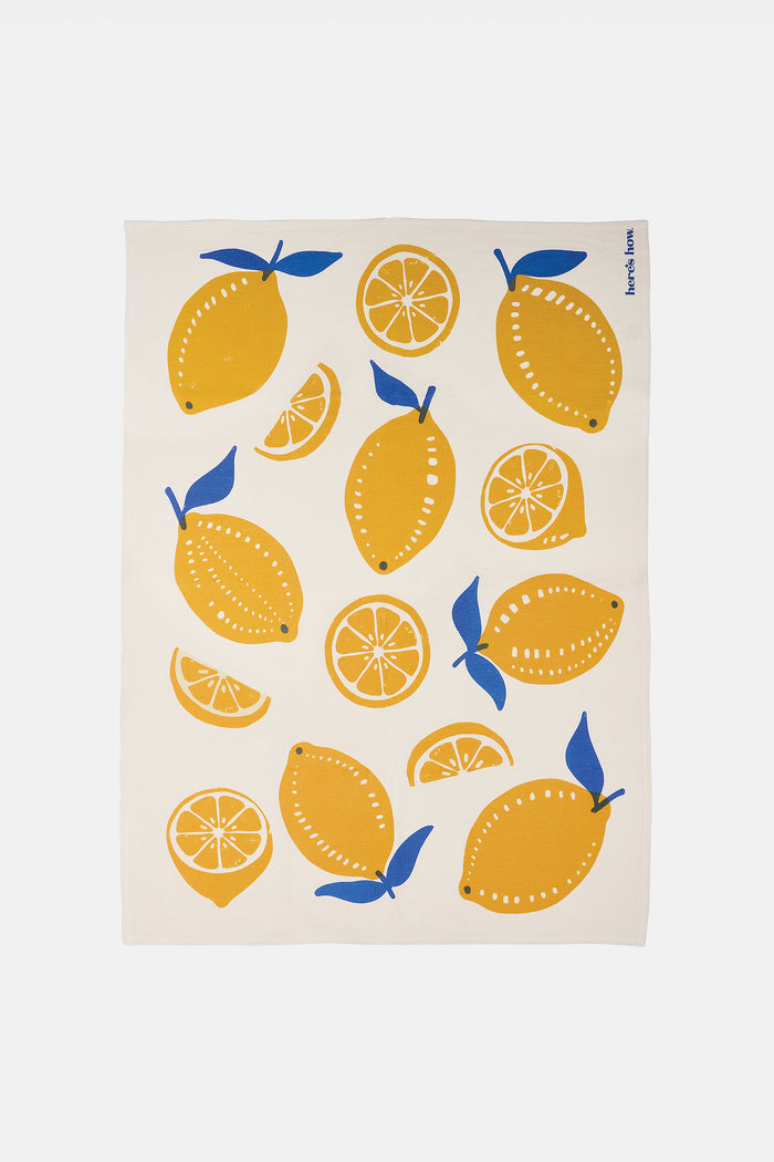 COTTON TEA TOWEL "LEMON“ YELLOW/ECRU