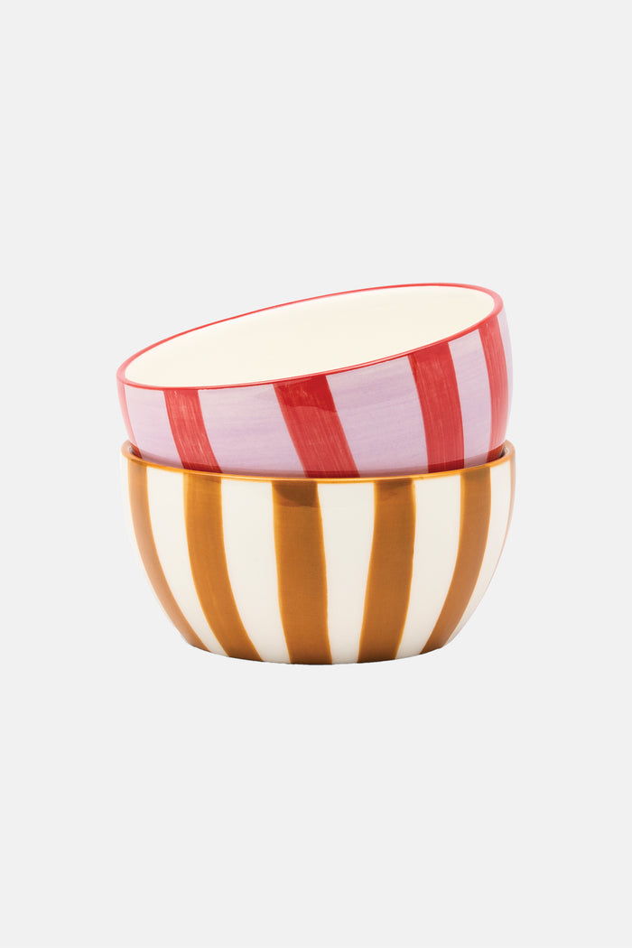 HAND PAINTED CERAMIC BOWL SET "STRIPE“ OCHRE/RUST