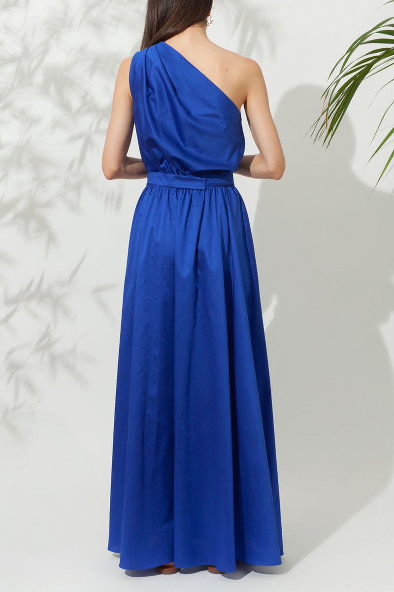 LONG ONE SHOULDER DRESS "PELAGOS" GREEK BLUE