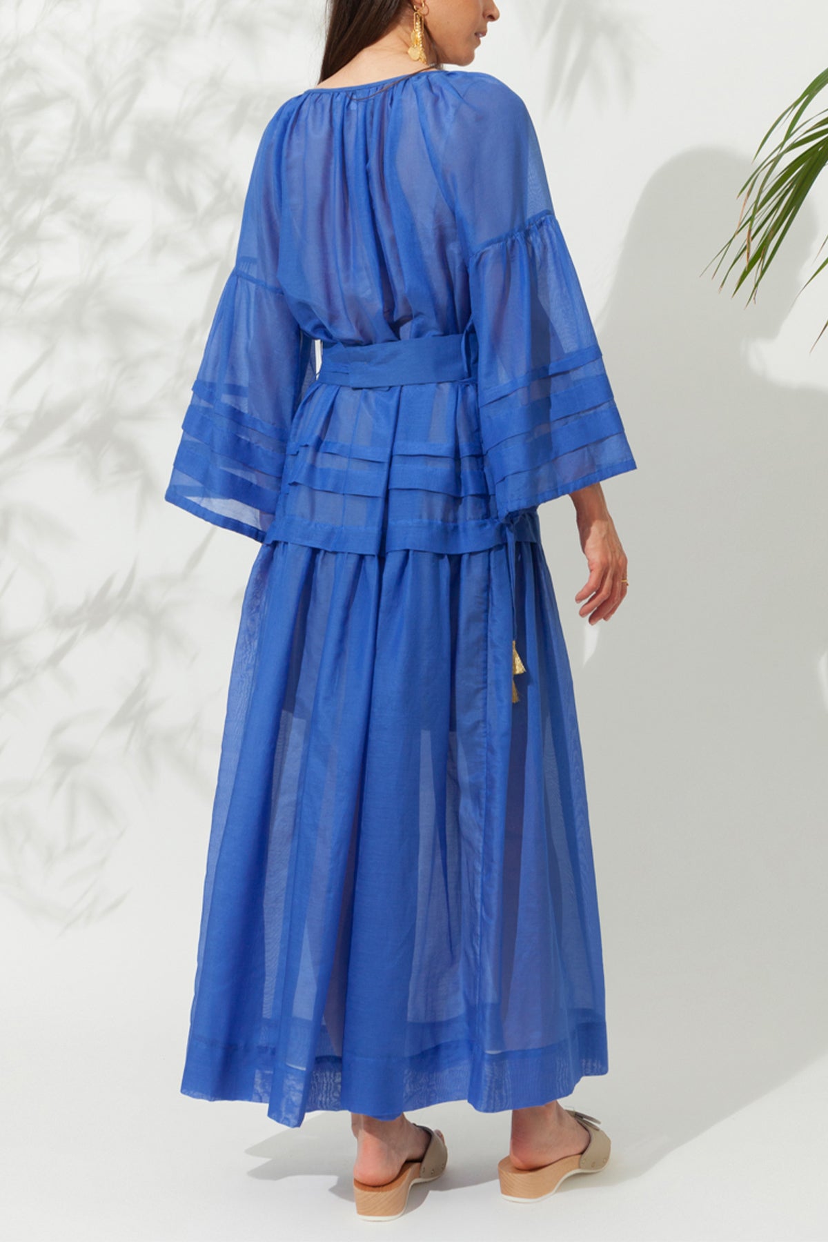 LONG SILK COTTON DRESS "MYKONOS" GREEK BLUE