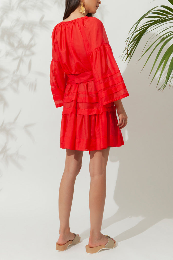 SHORT SILK COTTON DRESS "MYKONOS" RED