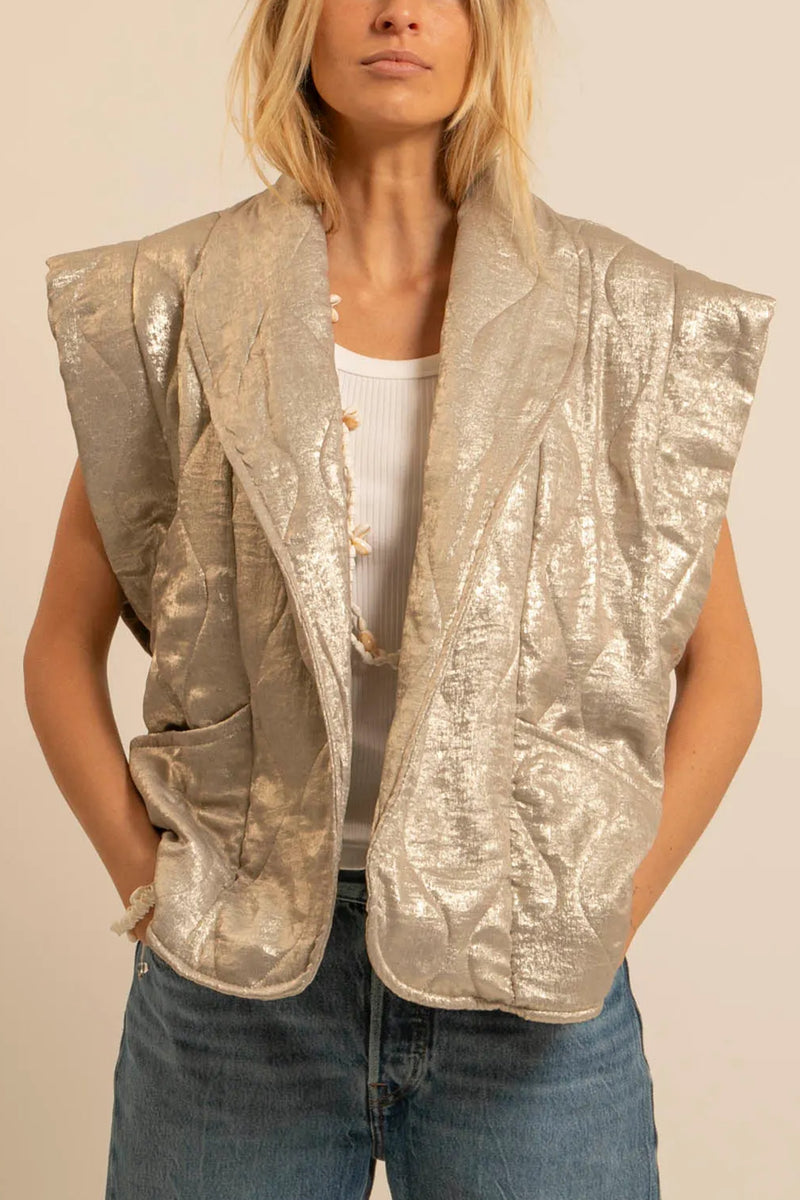 PADDED VEST "SHINY" BEIGE/GOLD