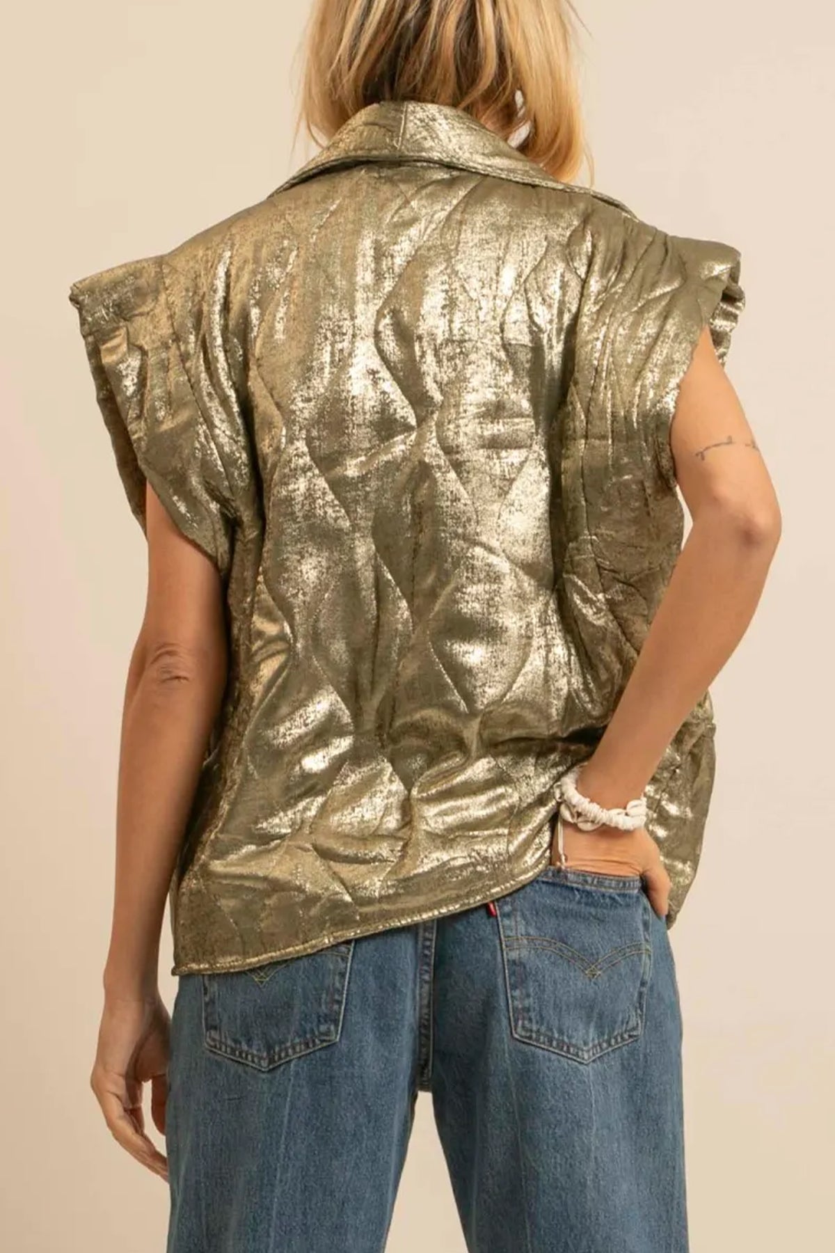 PADDED VEST "SHINY" KHAKI/GOLD