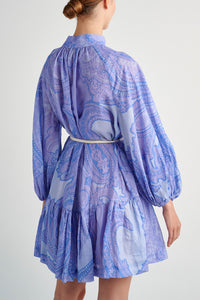 SHORT DRESS WITH BELT "SYMI" LILAC/BLUE