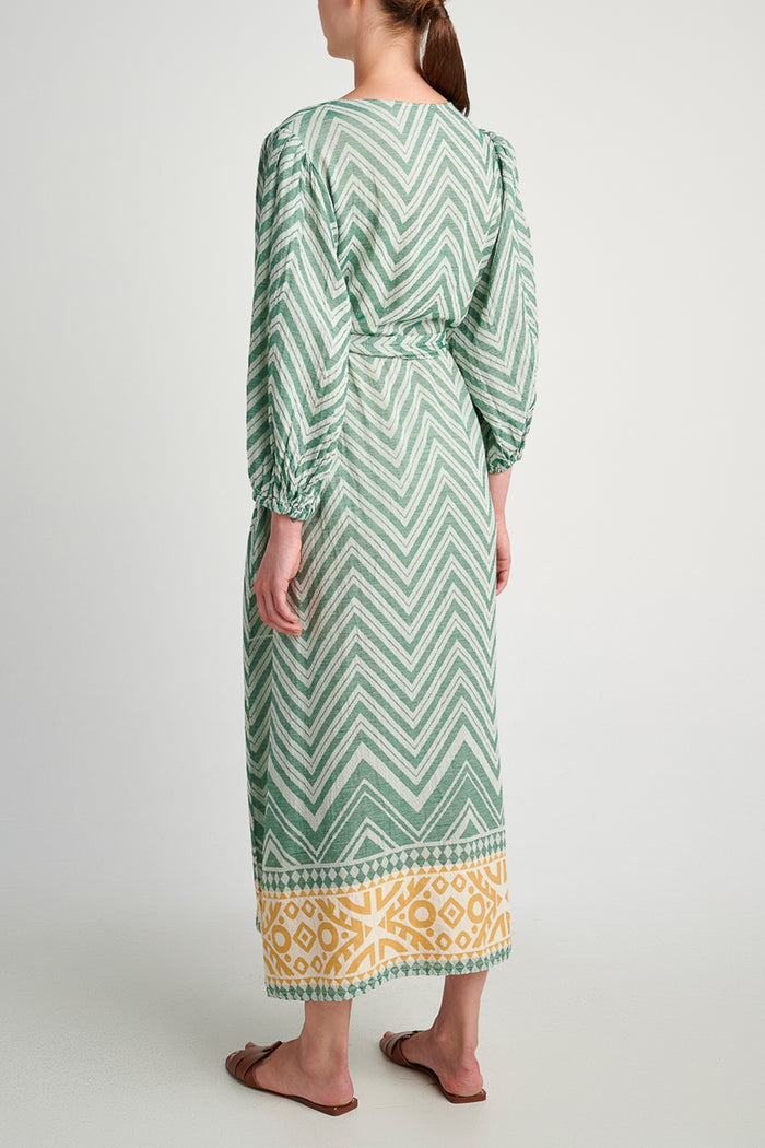 WOVEN MIDI DRESS "SYROS" GREEN/YELLOW