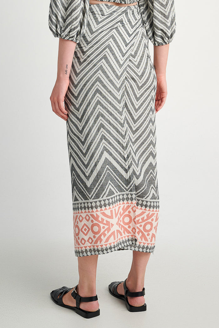 WOVEN WRAP SKIRT "SYROS" BLACK/TERRACOTTA