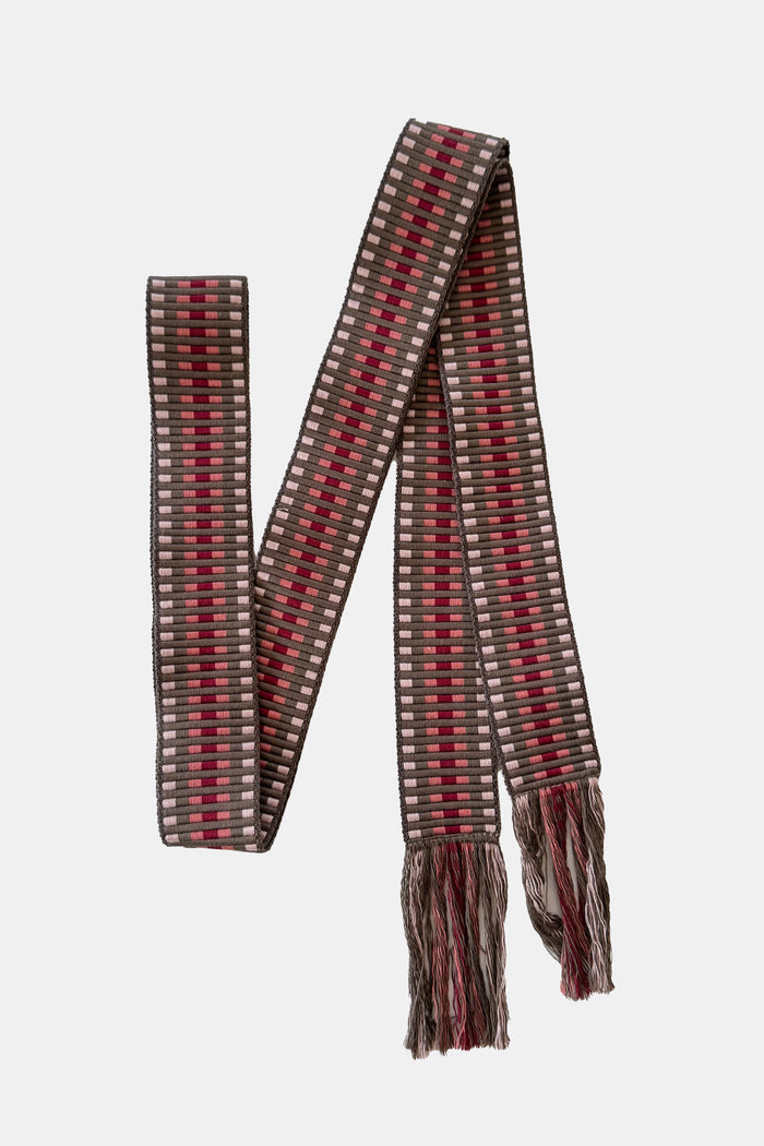 WOVEN BELT "GRAPHIC" OLIVE/BURGUNDY/DUSTY PINK