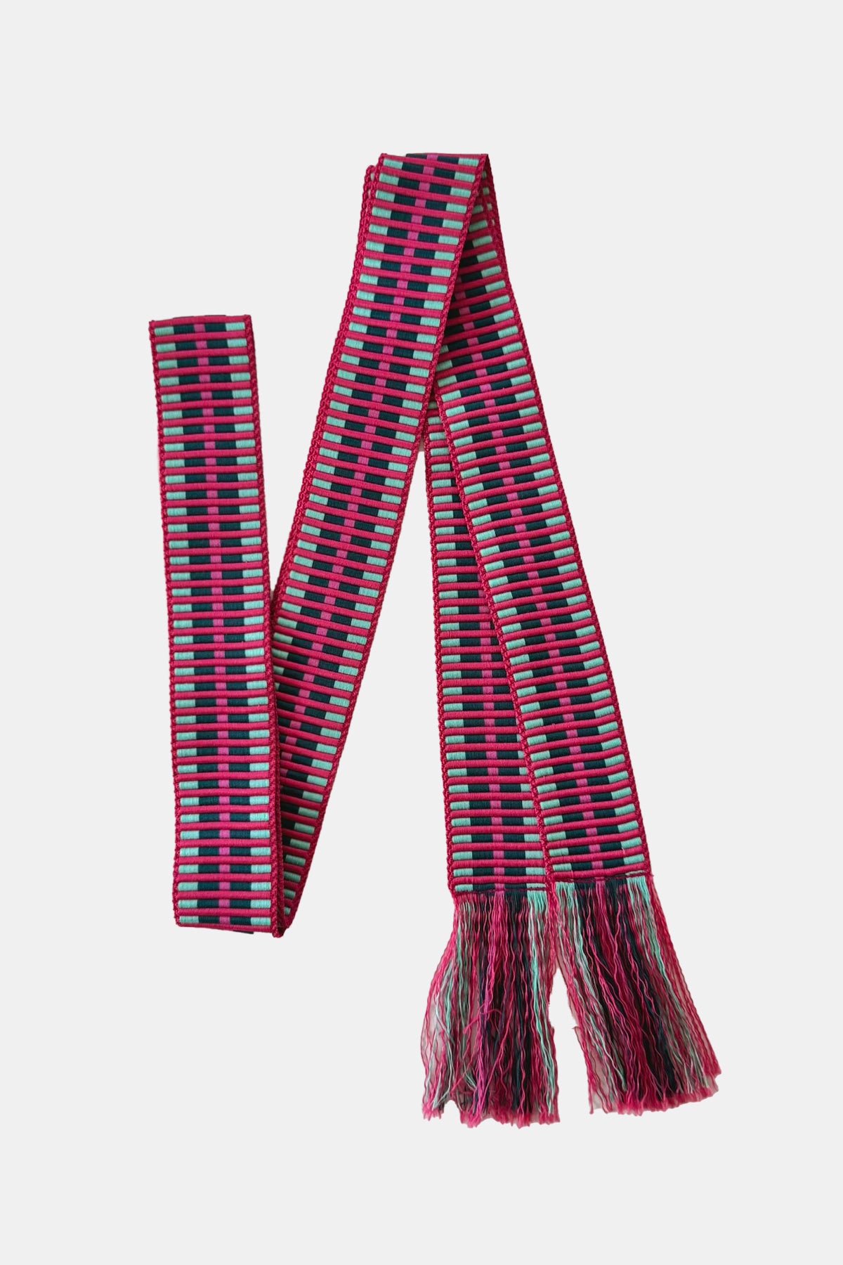WOVEN BELT "GRAPHIC" FUCHSIA/DARK GREEN/MINT