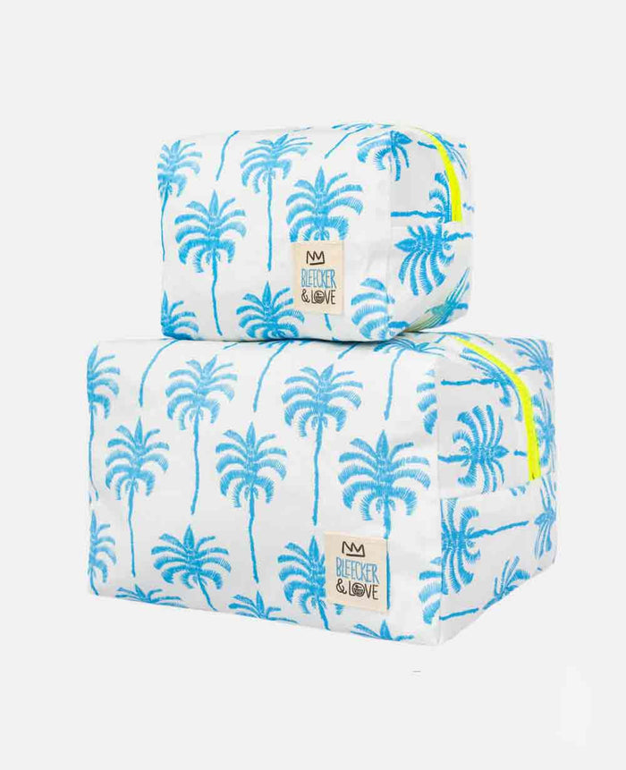 COSMETIC POUCH "PALM TREE" WHITE/LIGHT BLUE